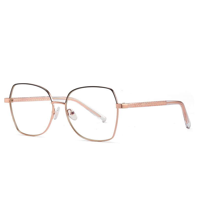 Hotochki Women's Full Rim Polygon TR-90 Resin Alloy Frame Eyeglasses 3004 Full Rim Hotochki Rose Gold