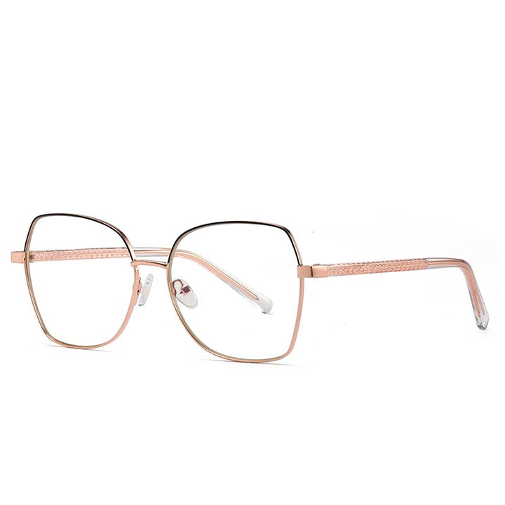 Hotochki Women's Full Rim Polygon TR-90 Resin Alloy Frame Eyeglasses 3004 Full Rim Hotochki Rose Gold