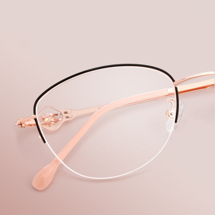 Yimaruili Women's Semi Rim Alloy Frame Eyeglasses 8025Z Semi Rim Yimaruili Eyeglasses
