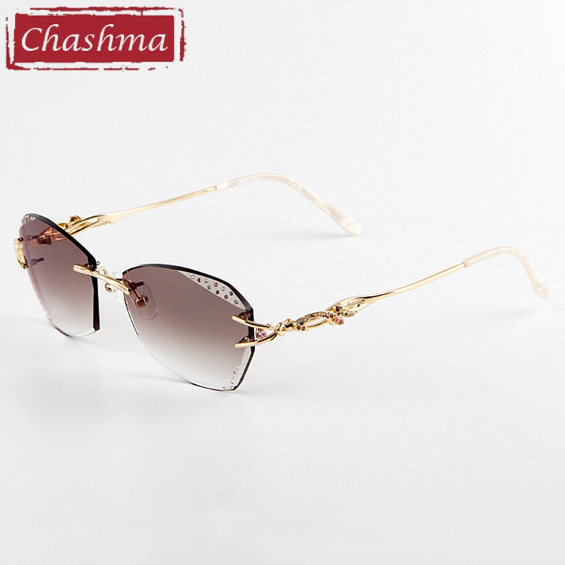 Chashma Women's Rimless Round Titanium Eyeglasses 8036c Rimless Chashma Gold with Brown Gray