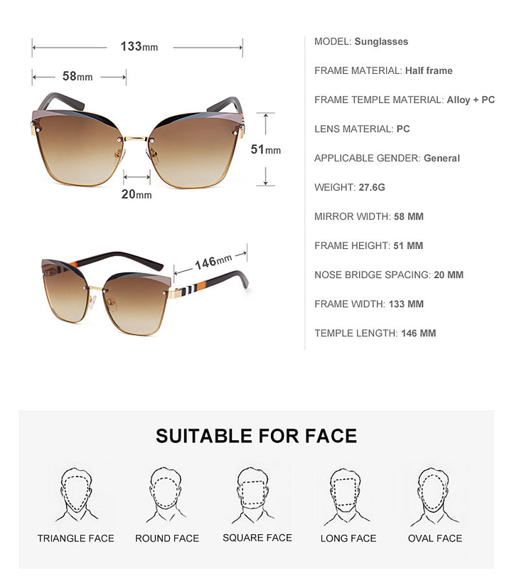 CCspace Women's Rimless Cat Eye Alloy Frame Sunglasses 49123 Sunglasses CCspace Sunglasses