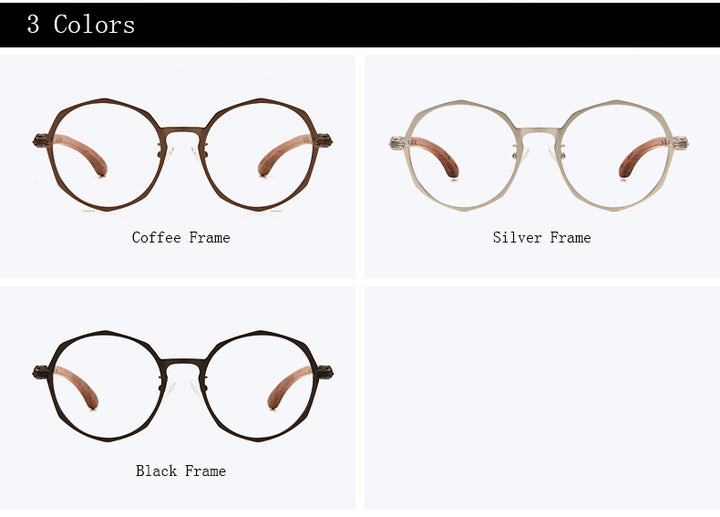 Hdcrafter Unisex Full Rim Round Acetate Alloy Frame Wood Temple Eyeglasses 7578d Full Rim Hdcrafter Eyeglasses
