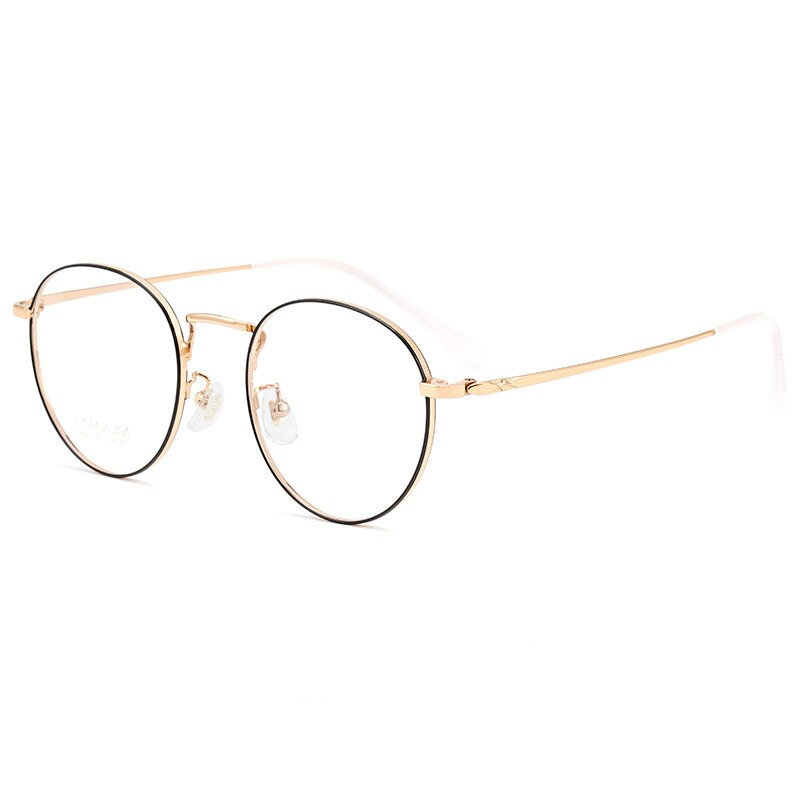 Yimaruili Unisex Full Rim Round Titanium Frame Eyeglasses CK803 Full Rim Yimaruili Eyeglasses Black Rose Gold