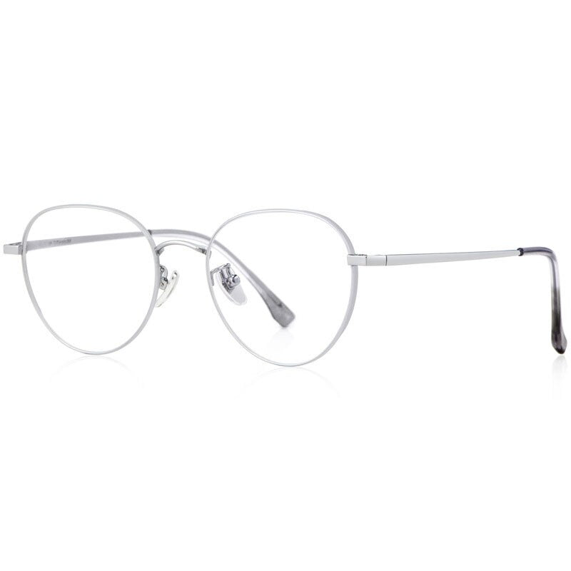 Hotony Women's Full Rim Round Beta Titanium Frame Spring Hinge Eyeglasses T3927 Full Rim Hotony Silver