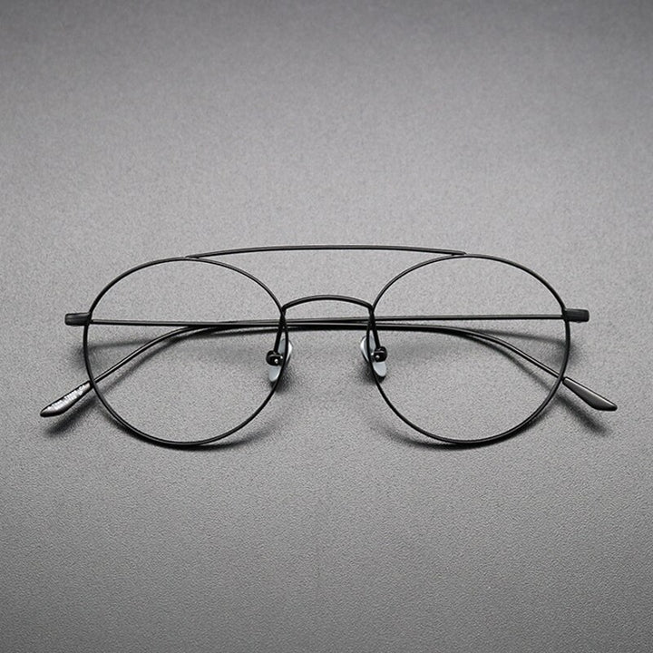 Gatenac Unisex Full Rim Round Titanium Double Bridge Frame Eyeglasses Gxyj618 Full Rim Gatenac Black  