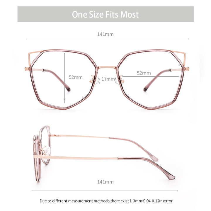 Kansept Women's Full Rim Polygonal Cat Ear Alloy Acetate Frame Eyeglasses 90053 Full Rim Kansept