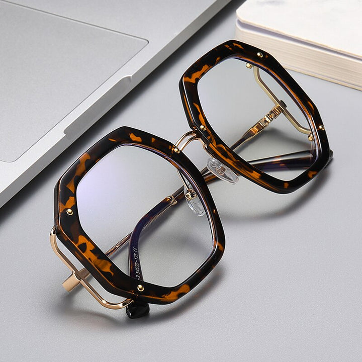 Hotony Women's Full Rim Polygonal Round TR 90 Resin Alloy Frame Eyeglasses 95243 Full Rim Hotony