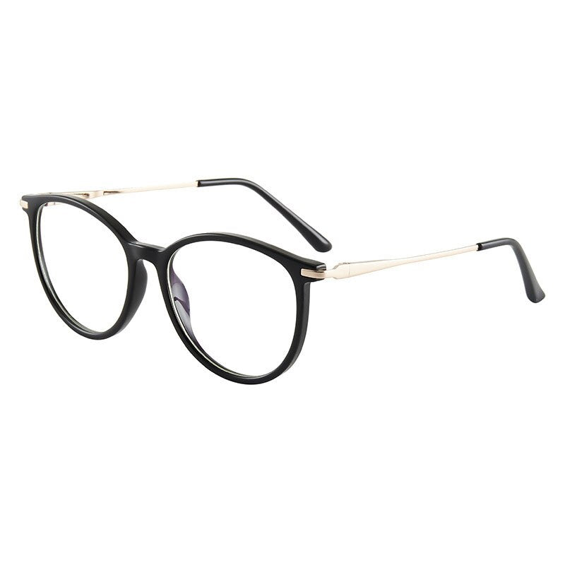 Hotony Women's Full Rim Roun Cat Eye Acetate Alloy Eyeglasses Tr87048 Full Rim Hotony Black