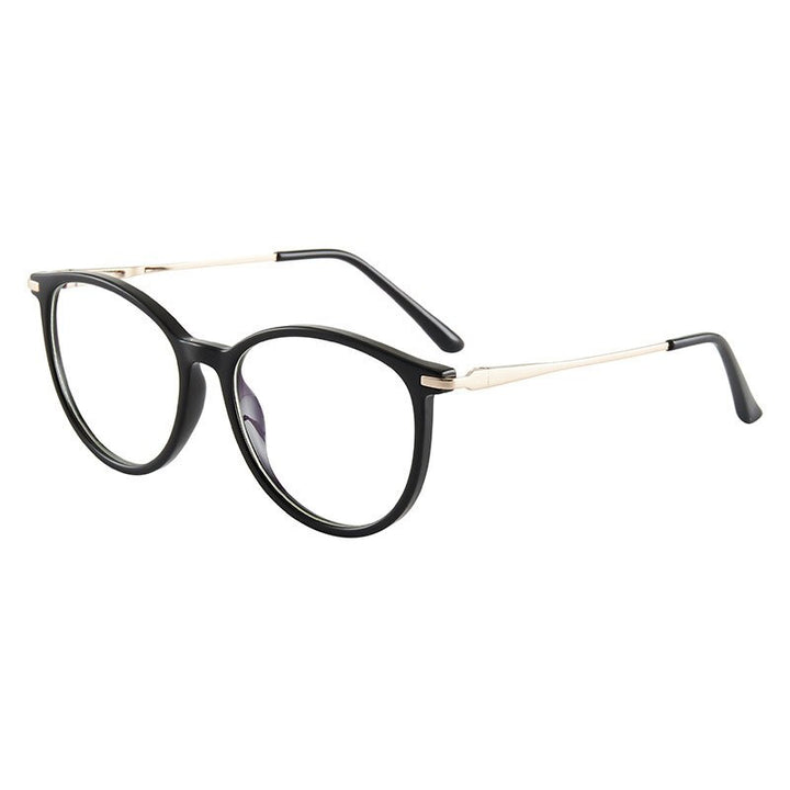 Hotony Women's Full Rim Roun Cat Eye Acetate Alloy Eyeglasses Tr87048 Full Rim Hotony Black