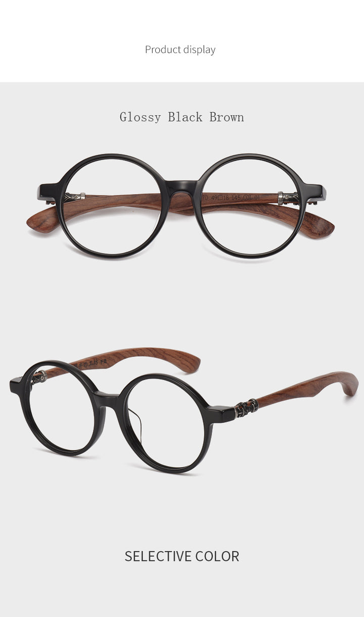 Hdcrafter Unisex Full Rim Round Wood Frame Eyeglasses 5607 Full Rim Hdcrafter Eyeglasses