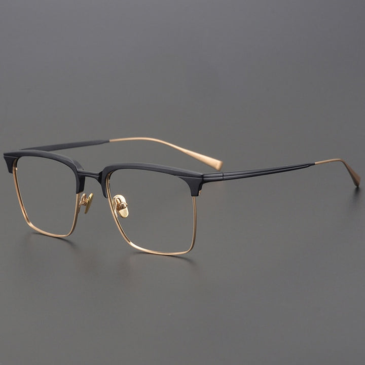 Muzz Men's Full Rim Square Titanium Acetate Hand Crafted Frame Eyeglasses 0225 Full Rim Muzz Gold