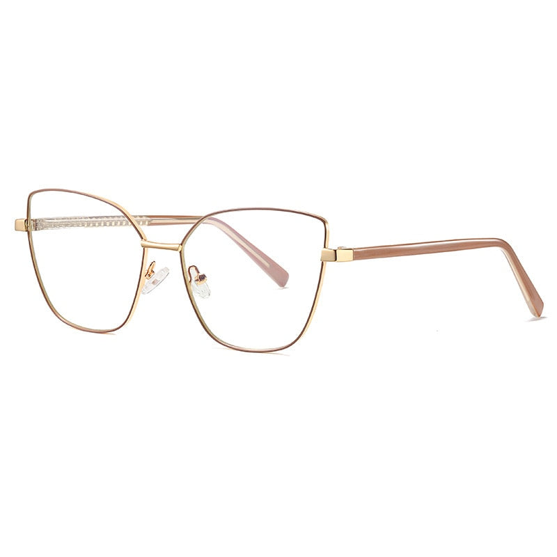 CCspace Unisex Full Rim Square Cat Eye Alloy Frame Eyeglasses 49081 Full Rim CCspace C4Khaki
