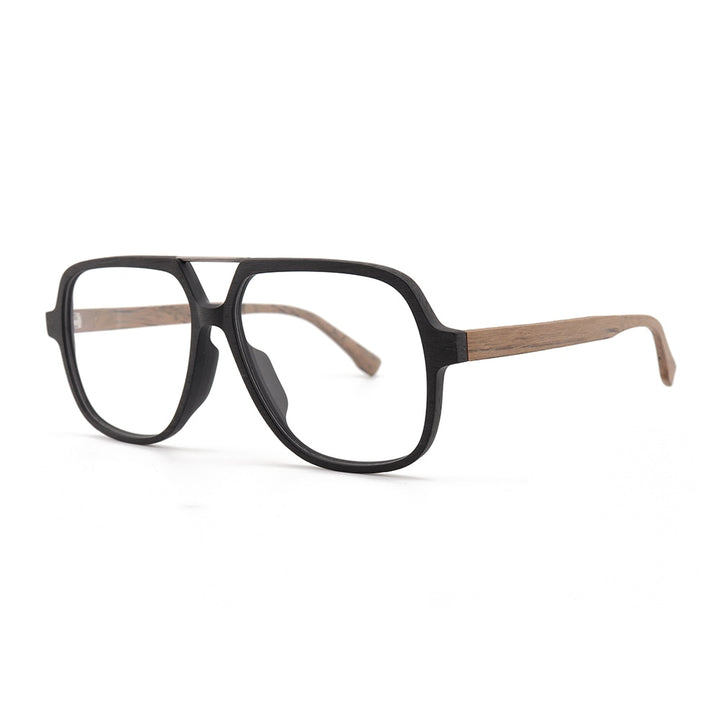 Hdcrafter Unisex Full Rim Polygonal Double Bridge Wood Metal Frame Eyeglasses 6018 Full Rim Hdcrafter Eyeglasses