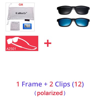 Ralferty Men's Full Rim Square Tr 90 Eyeglasses Clip On Sunglasses With Clip Ons Ralferty 1 Frame 2 Clip 12 Full black frame