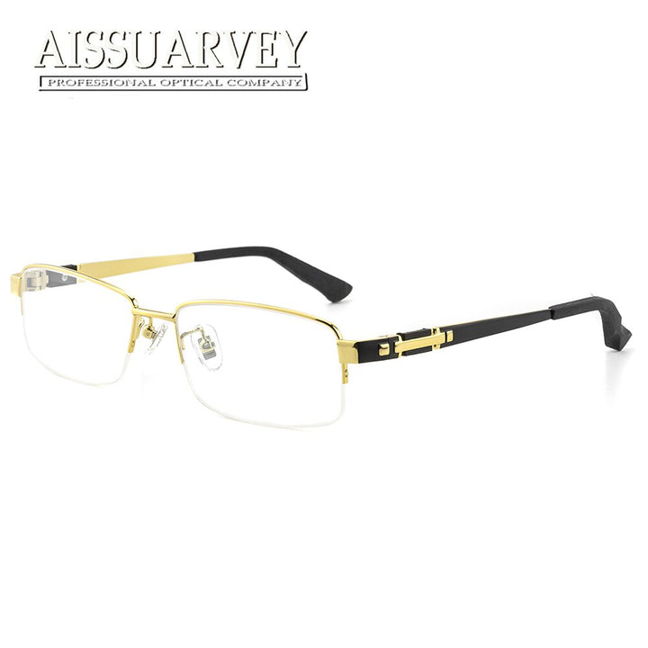 Men's Eyeglasses Titanium Wooden Semi Rim As8001 Semi Rim Aissuarvey Eyeglasses Gold  