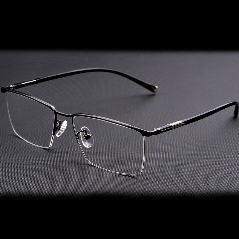 Hotochki Men's Semi Rim Titanium Frame Eyeglasses P9861 Semi Rim Hotochki Black Gray