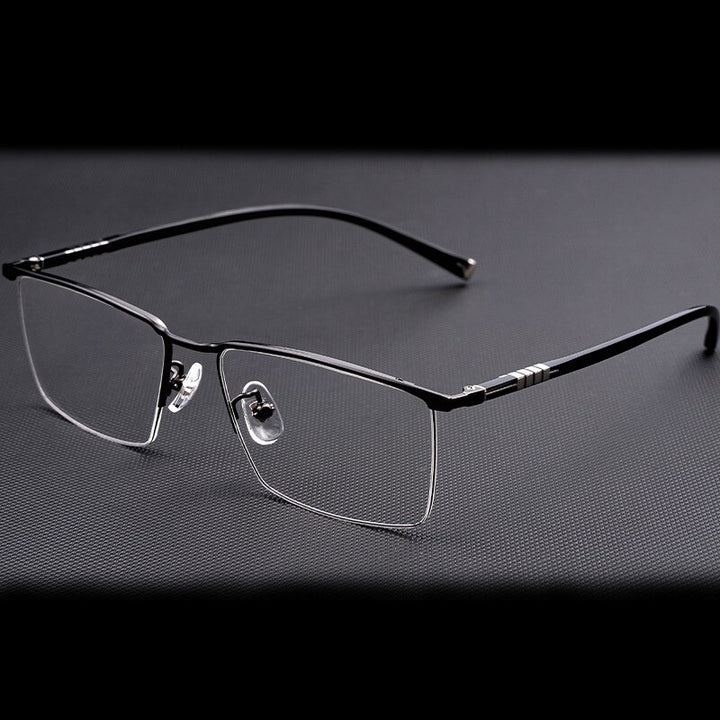 Hotochki Men's Semi Rim Titanium Frame Eyeglasses P9861 Semi Rim Hotochki Black Gray