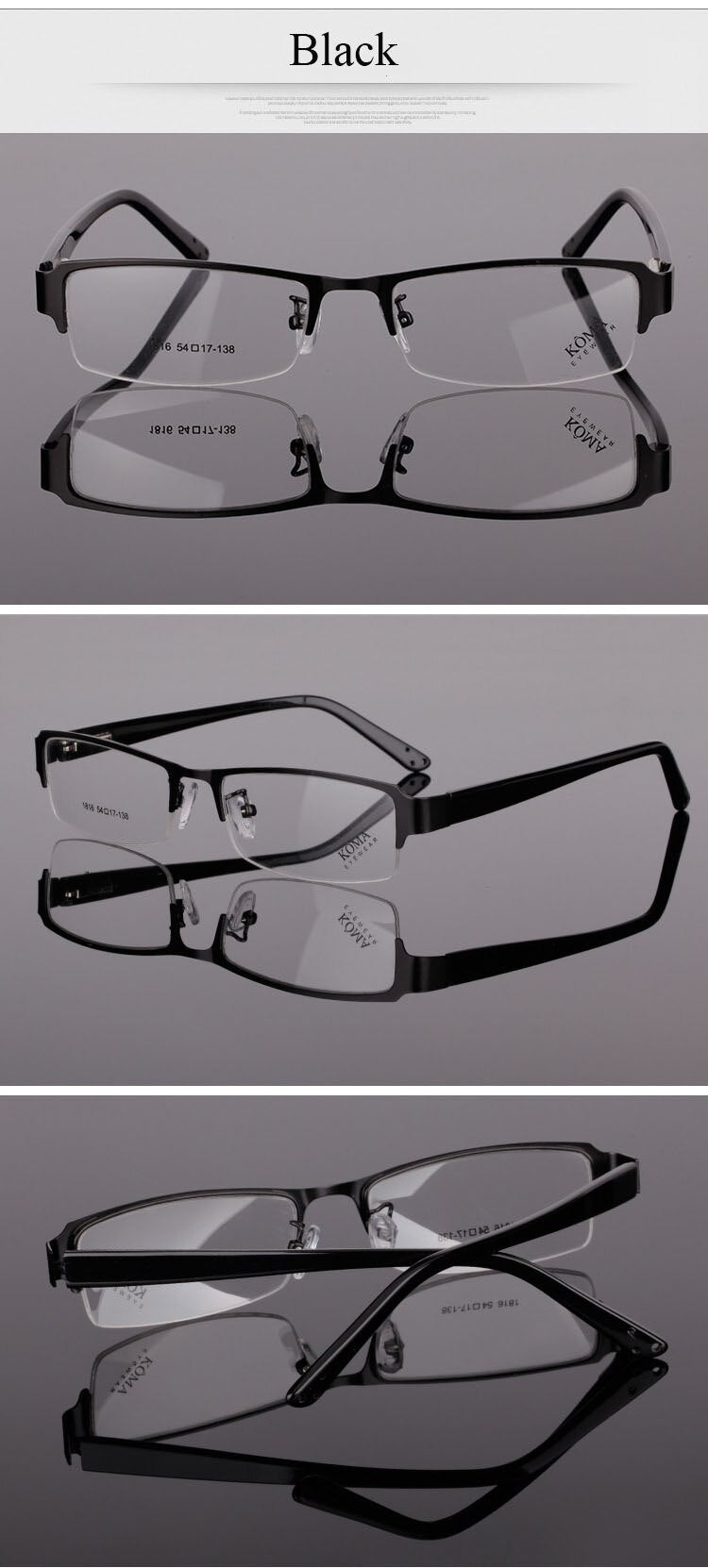Bclear Men's Semi Rim Acetate Alloy Square Eyeglasses Spring Hinge N1816 Semi Rim Bclear