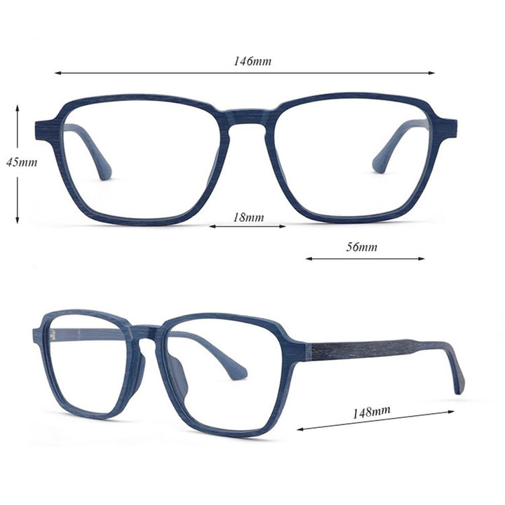 Hdcrafter Men's Full Rim Oversized Polygonal Square Wood Frame Eyeglasses 1694 Full Rim Hdcrafter Eyeglasses