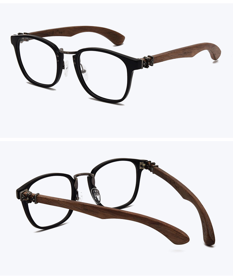 Hdcrafter Unisex Full Rim Round Wood Temple Eyeglasses 7473d Full Rim Hdcrafter Eyeglasses