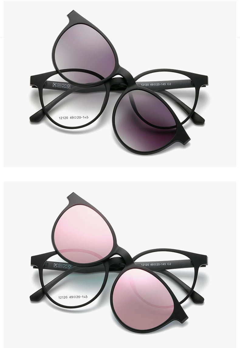 Yimaruili Unisex Full Rim Resin Frame Eyeglasses + 5 Polarized Magnetic Clip On Sunglasses 12120 With Clip Ons Yimaruili Eyeglasses