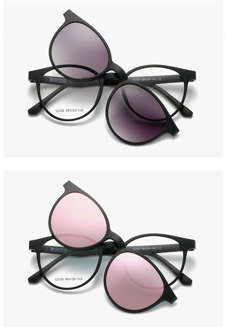 Yimaruili Unisex Full Rim Resin Frame Eyeglasses + 5 Polarized Magnetic Clip On Sunglasses 12120 With Clip Ons Yimaruili Eyeglasses
