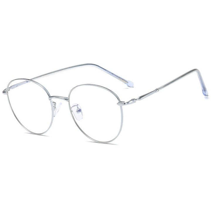 Hotony Unisex Full Rim Round Alloy Eyeglasses 29167 Full Rim Hotony Silver