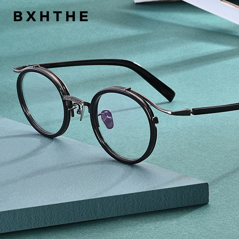 Gatenac Unisex Full Rim Round Acetate Alloy Frame Eyeglasses Gxj37 Full Rim Gatenac