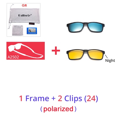 Ralferty Unisex Square Eyeglasses With Clip On Sunglasses With Clip Ons Ralferty 1Frame 2 Clips 24 Full black frame