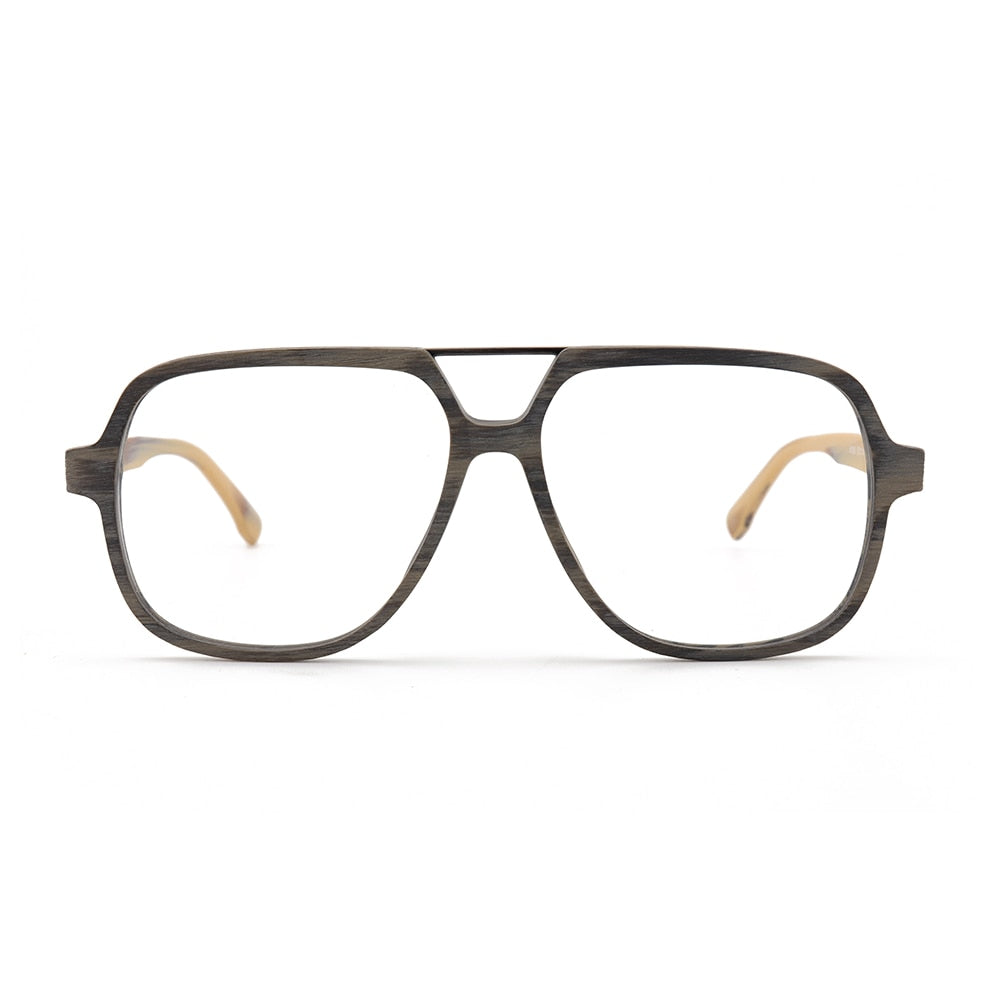 Hdcrafter Unisex Full Rim Polygonal Double Bridge Wood Metal Frame Eyeglasses 6018 Full Rim Hdcrafter Eyeglasses