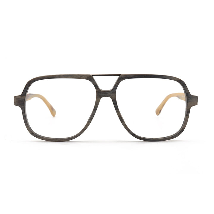 Hdcrafter Unisex Full Rim Polygonal Double Bridge Wood Metal Frame Eyeglasses 6018 Full Rim Hdcrafter Eyeglasses