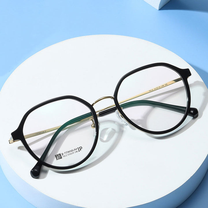 Hotochski Unisex Full Rim Round Beta Titanium Frame Eyeglasses 7012 Full Rim Hotochki