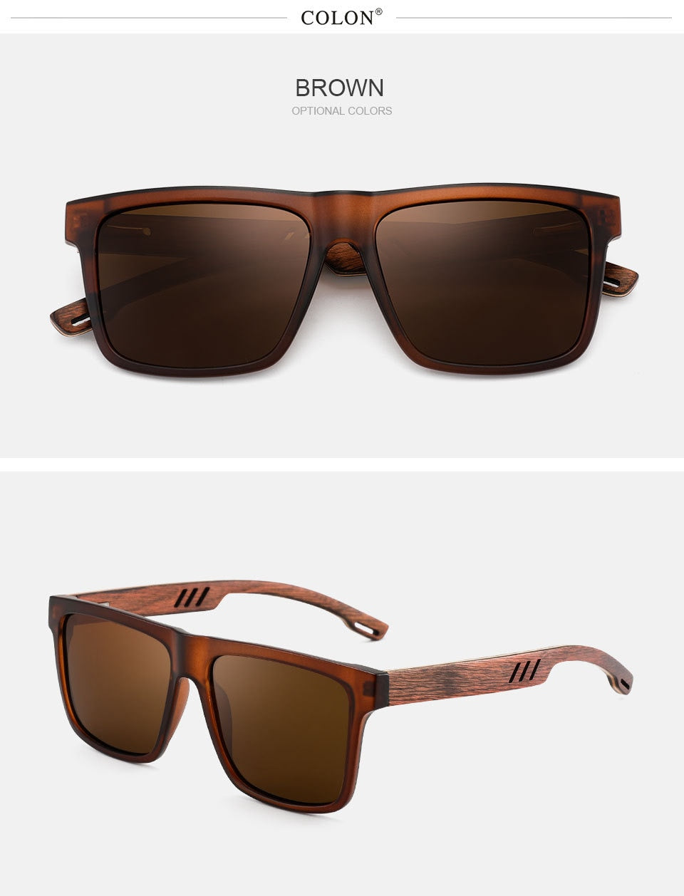Yimaruili Unisex Full Rim Square  Bamboo/Wooden Frame Polarized Lens Sunglasses 8028 Sunglasses Yimaruili Sunglasses
