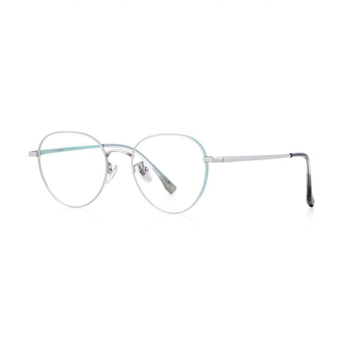 Handoer Women's Full Rim Irregular Round Titanium Eyeglasses T3927 Full Rim Handoer Green Silver  
