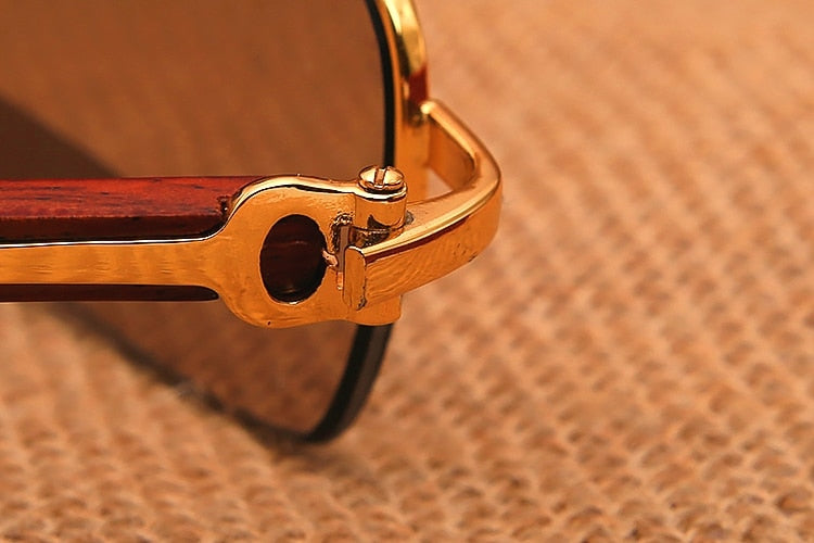 Vazrobe Unisex Semi Rim Rectangle Wood Titanium UV400 Sunglasses 3757 Sunglasses Vazrobe