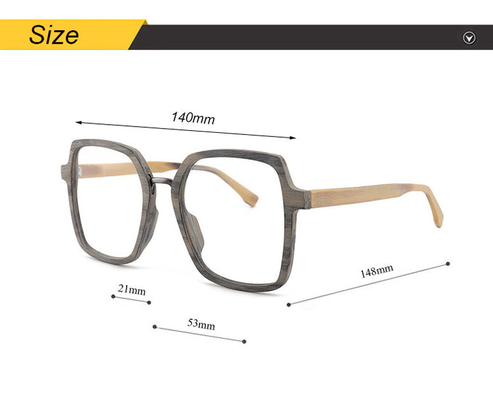 Hdcrafter Unisex Full Rim Polygonal Wood Frame Eyeglasses 6109 Full Rim Hdcrafter Eyeglasses