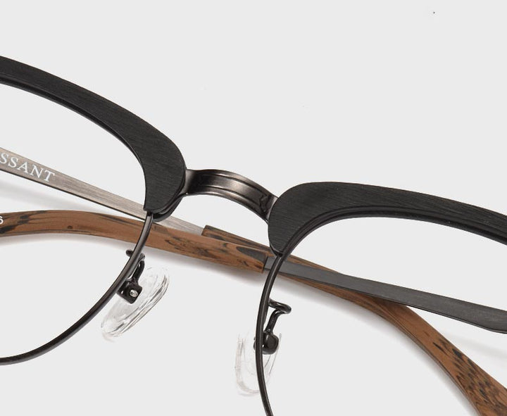 Hdcrafter Men's Full Rim Round Wood Alloy Frame Eyeglasses 8057 Full Rim Hdcrafter Eyeglasses