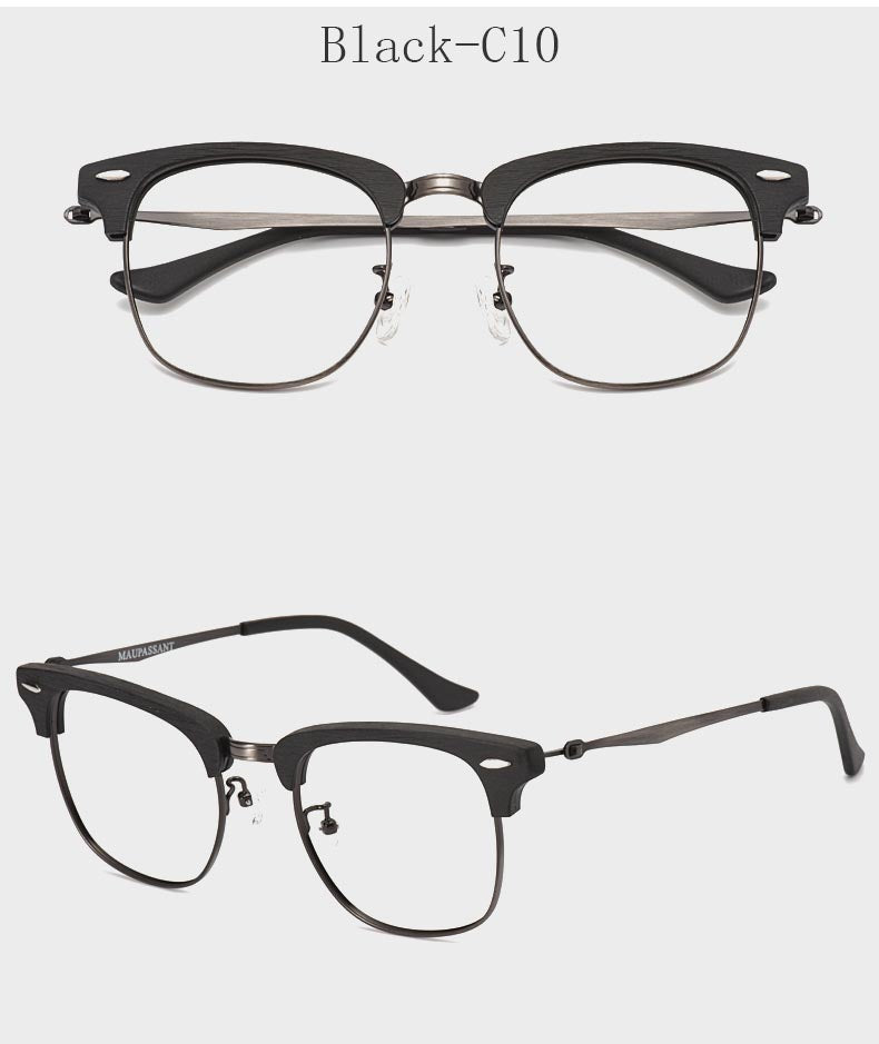 Hdcrafter Men's Full Rim Round Wood Alloy Frame Eyeglasses 8057 Full Rim Hdcrafter Eyeglasses