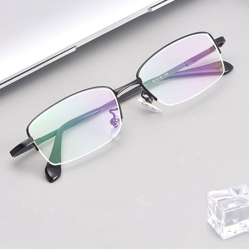 Hotony Men's Semi Rim Titanium Alloy Rectangle Frame Eyeglasses 9071 Semi Rim Hotony