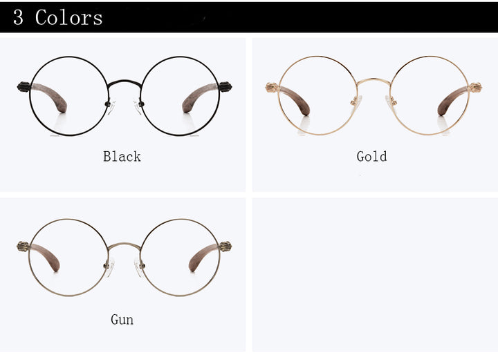 Hdcrafter Unisex Full Rim Round  Titanium Wood Frame Eyeglasses 7573 Full Rim Hdcrafter Eyeglasses