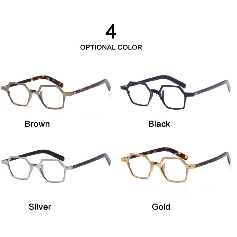 Muzz Men's Full Rim Irregular Square Brushed Titanium Acetate Frame Eyeglasses M70704 Full Rim Muzz