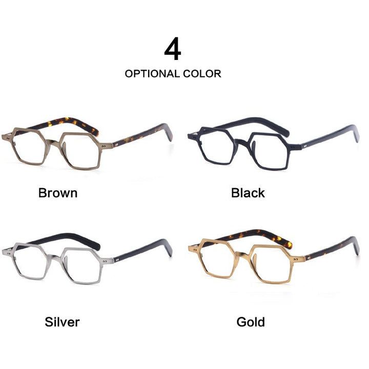Muzz Men's Full Rim Irregular Square Brushed Titanium Acetate Frame Eyeglasses M70704 Full Rim Muzz