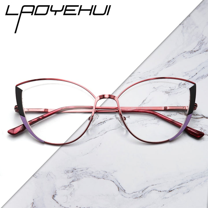 Laoyehui Women's Full Rim Cat Eye Acetate Alloy Reading Glasses Anti-Blue Light 1993 Reading Glasses Laoyehui