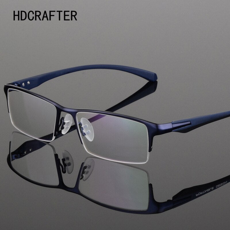 Hdcrafter Men's Semi Rim TR 90 Titanium Rectangle Frame Eyeglasses 9065 Semi Rim Hdcrafter Eyeglasses
