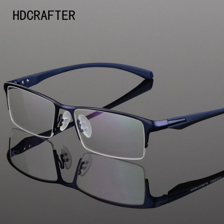Hdcrafter Men's Semi Rim TR 90 Titanium Rectangle Frame Eyeglasses 9065 Semi Rim Hdcrafter Eyeglasses