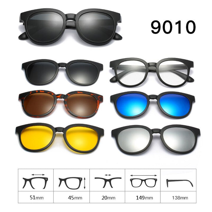 Hdcrafter Unisex Full Rim Acetate Frame 6 In 1 Polarized Magnetic Clip On Sunglasses With Clip Ons Hdcrafter Eyeglasses 9010