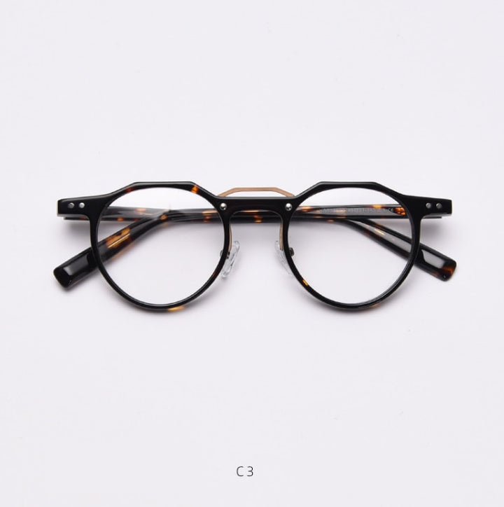 CCspace Unisex Full Rim Round Acetate Double Bridge Eyeglasses 49827 Full Rim CCspace C3Leoaprd