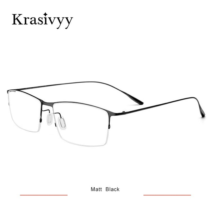 Krasivyy Men's Semi Rim Square Titanium Alloy Eyeglasses Kr62611 Semi Rim Krasivyy Matt Black  