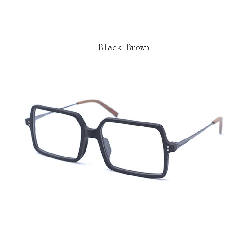 Hdcrafter Unisex Full Rim Oversized Square Wood Frame Eyeglasses Ft8890 Full Rim Hdcrafter Eyeglasses Black Brown