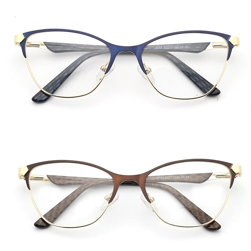 Laoyehui Unisex Eyeglasses Cat Eye Alloy Reading Glasses Blue Brown 8184 Reading Glasses Laoyehui